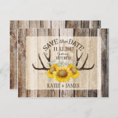 Zonnebloem gewei hout rustiek Save the Date Aankondigingskaart (Voorkant / Achterkant)