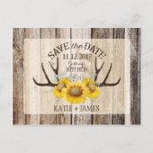 Zonnebloem gewei hout rustiek Save the Date Aankondigingskaart (Voorkant)
