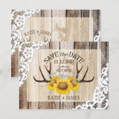 Zonnebloem gewei houten kant rustiek Save the Date Aankondigingskaart (Voorkant / Achterkant)