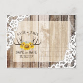 Zonnebloem gewei houten kant rustiek Save the Date Aankondigingskaart (Achterkant)