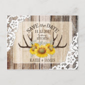 Zonnebloem gewei houten kant rustiek Save the Date Aankondigingskaart (Voorkant)