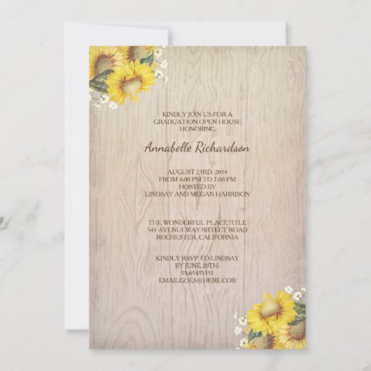 Zonnebloem gewei rustieke foto Afstuderen Kaart (Achterkant)