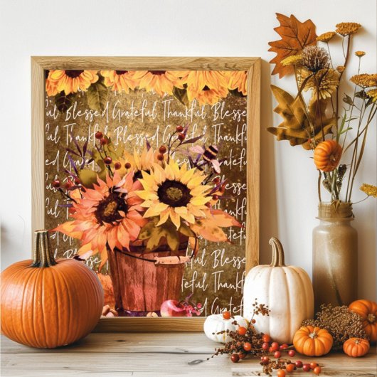 Zonnebloem Gezegelde Gratitude-Thanksgiving Poster