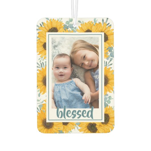 Zonnebloem Gezegende Familie Kinder Foto Luchtverfrisser (Achterkant)