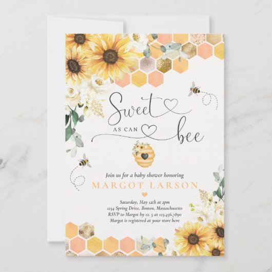 Zonnebloem, gezoet als Baby shower van bijen Kaart (Voorkant)