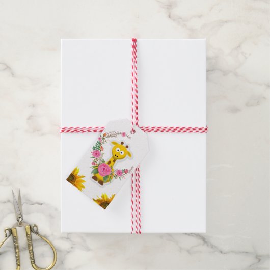 Zonnebloem Gift Labels Bloemen Giraffe Cadeaulabel (Met Touw)