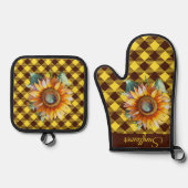 "Zonnebloem" Gingham Ovenwant & Pannenlap Set (Voorkant)