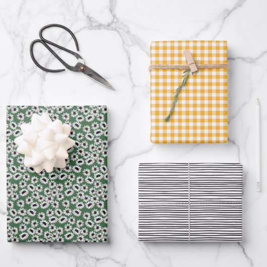 Zonnebloem Gingham Wrapping Paper Set (Voorkant)