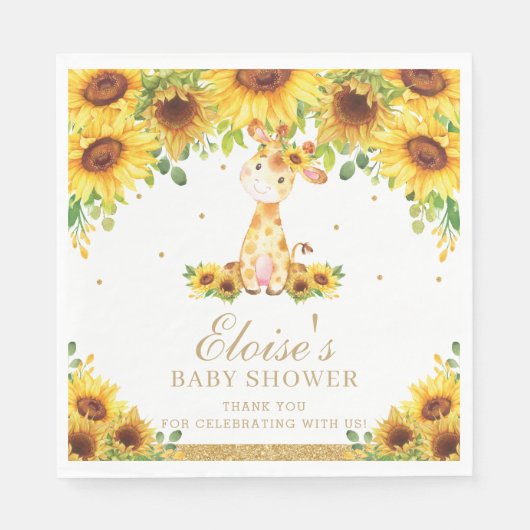 Zonnebloem Giraffe Baby shower Verjaardagsfeest Servet (Voorkant)