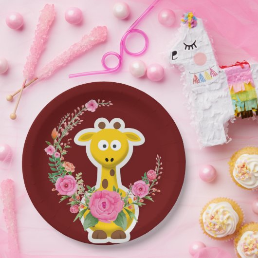 Zonnebloem Giraffe Roze roze Borden van papier Papieren Bordje (Feest)