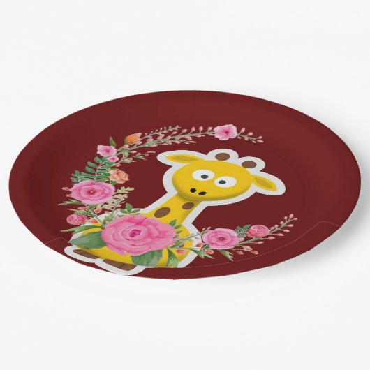 Zonnebloem Giraffe Roze roze Borden van papier Papieren Bordje (Gekanteld)