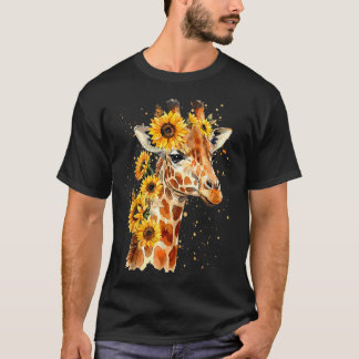 Zonnebloem Giraffe Schattig Bloem Safari T-shirt
