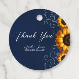 Zonnebloem Glans Blauw Rustieke Glam Bruidsdouche Bedankjes Labels