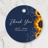 Zonnebloem Glans Blauw Rustieke Glam Bruiloftsdouc Bedankjes Labels (Achterkant)