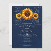 Zonnebloem Glans Blauw Rustieke Glam Bruiloftsshow Kaart (Voorkant)