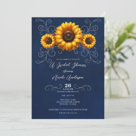 Zonnebloem Glans Blauw Rustieke Glam Bruiloftsshow Kaart