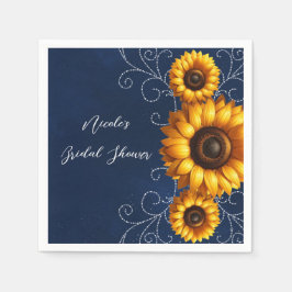 Zonnebloem Glans Blauw Rustieke Glam Bruiloftsshow Servet