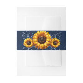 Zonnebloem Glans Blauw Rustieke Glamour Trouwdag Uitnodigingen Wikkel