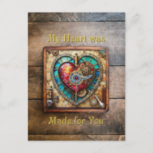 Zonnebloem Glas-in-Lood Hart Steampunk Serie Briefkaart