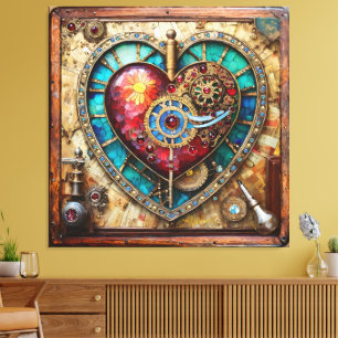 Zonnebloem Glas-in-lood Hart Steampunk Serie Canvas Afdruk