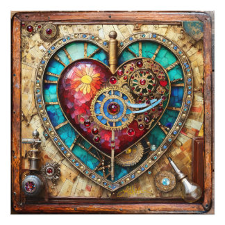 Zonnebloem Glas-in-lood Hart Steampunk Serie Foto Afdruk