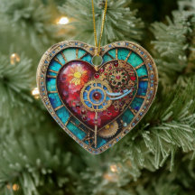 Zonnebloem Glas-in-Lood Hart Steampunk Serie