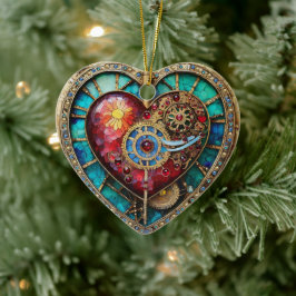 Zonnebloem Glas-in-Lood Hart Steampunk Serie Keramisch Ornament