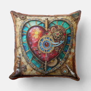 Zonnebloem Glas-in-lood Hart Steampunk Serie Kussen