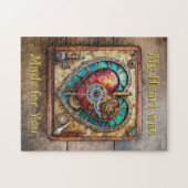 Zonnebloem Glas-in-Lood Hart Steampunk Serie Legpuzzel (Horizontaal)