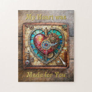 Zonnebloem Glas-in-Lood Hart Steampunk Serie Legpuzzel
