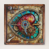 Zonnebloem Glas-in-Lood Hart Steampunk Serie Legpuzzel (Horizontaal)