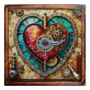 Zonnebloem Glas-in-lood Hart Steampunk Serie Perfect Poster