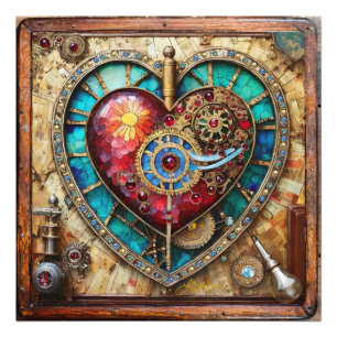 Zonnebloem Glas in lood Hart Steampunk Series Foto Afdruk
