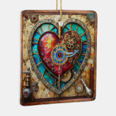 Zonnebloem Glas in lood Hart Steampunk Series Keramisch Ornament (Rechts)