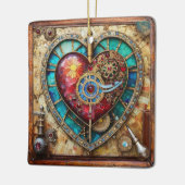 Zonnebloem Glas in lood Hart Steampunk Series Keramisch Ornament (Links)