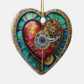 Zonnebloem Glas in lood Hart Steampunk Series Keramisch Ornament (Rechts)