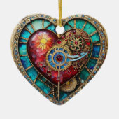 Zonnebloem Glas in lood Hart Steampunk Series Keramisch Ornament (Voorkant)