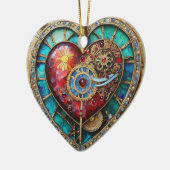 Zonnebloem Glas in lood Hart Steampunk Series Keramisch Ornament (Links)