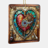 Zonnebloem Glas in lood Hart Steampunk Series Keramisch Ornament (Rechts)