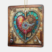 Zonnebloem Glas in lood Hart Steampunk Series Keramisch Ornament (Links)