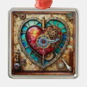 Zonnebloem Glas in lood Hart Steampunk Series Metalen Ornament (Voorkant)
