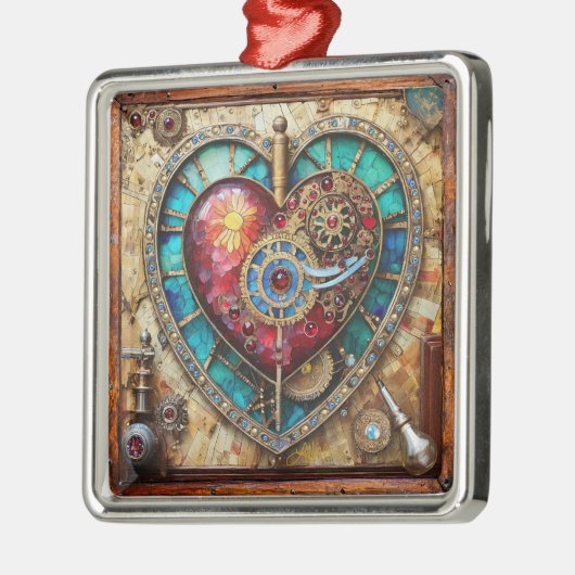 Zonnebloem Glas in lood Hart Steampunk Series Metalen Ornament (Links)