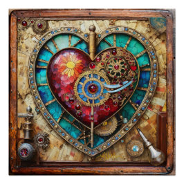 Zonnebloem Glas in lood Hart Steampunk Series Perfect Poster
