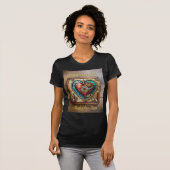 Zonnebloem Glas in lood Hart Steampunk Series T-shirt (Voorkant volledig)