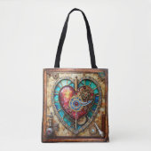 Zonnebloem Glas in lood Hart Steampunk Series Tote Bag (Voorkant)