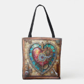 Zonnebloem Glas in lood Hart Steampunk Series Tote Bag (Achterkant)