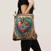 Zonnebloem Glas in lood Hart Steampunk Series Tote Bag (Dichtbij)