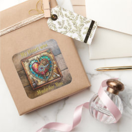 Zonnebloem Glas in lood Hart Steampunk Series Vierkante Sticker