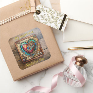 Zonnebloem Glas in lood Hart Steampunk Series Vierkante Sticker