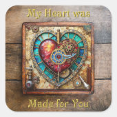 Zonnebloem Glas in lood Hart Steampunk Series Vierkante Sticker (Voorkant)